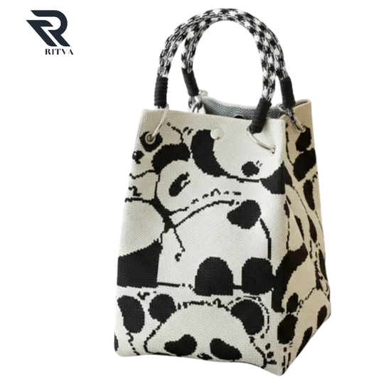 Ritva - Classic Panda Pattern Knitted Tote Bag