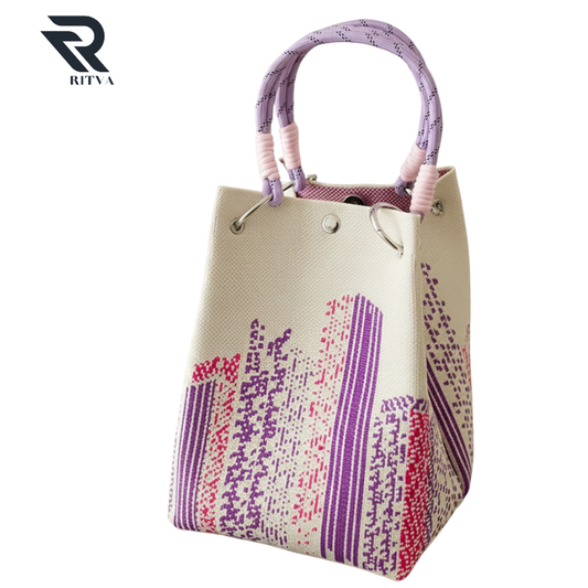 Ritva – Pixel Skyline Knitted Tote Bag