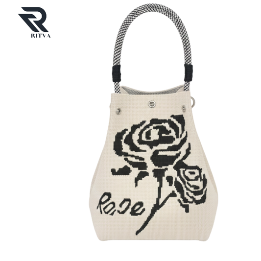 Ritva – Noir Rose Elegance Knitted Tote Bag