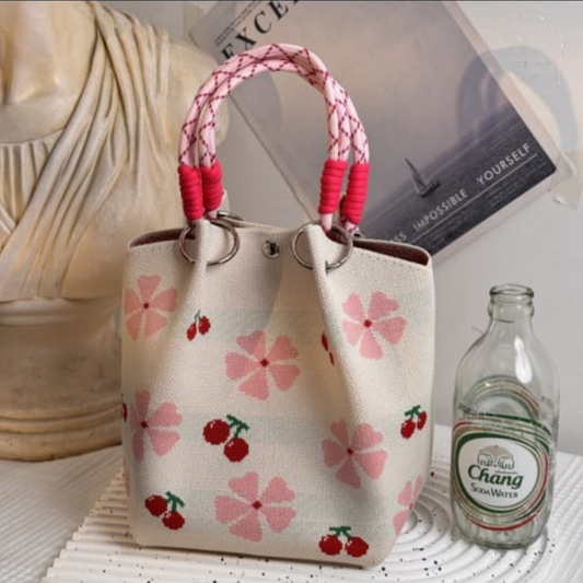 Cherry Blossom Canvas Tote Bag – Cute Floral & Cherry Print Handbag