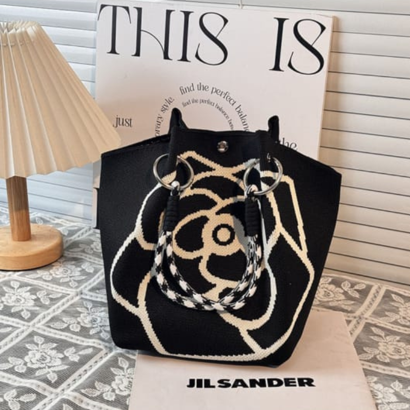Black Monochrome Flower Tote